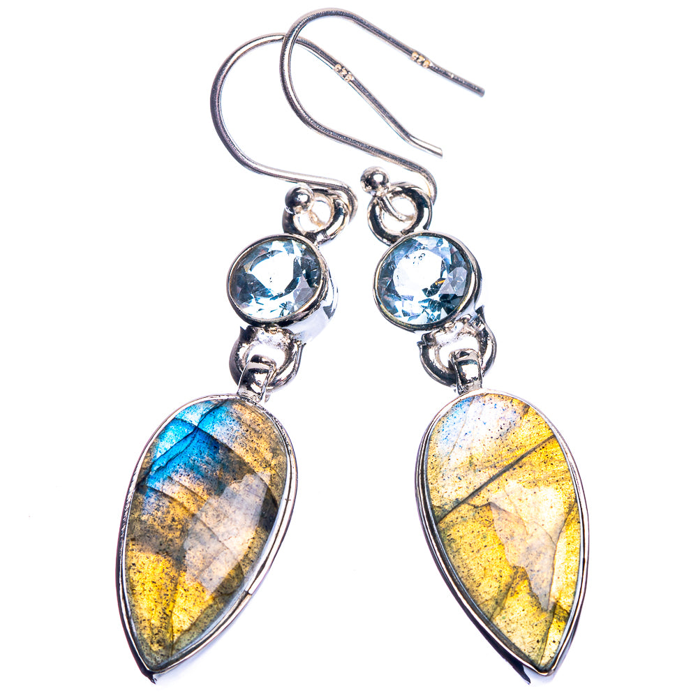 Labradorite, Blue Topaz 925 Sterling Silver Earrings 1 3/4"