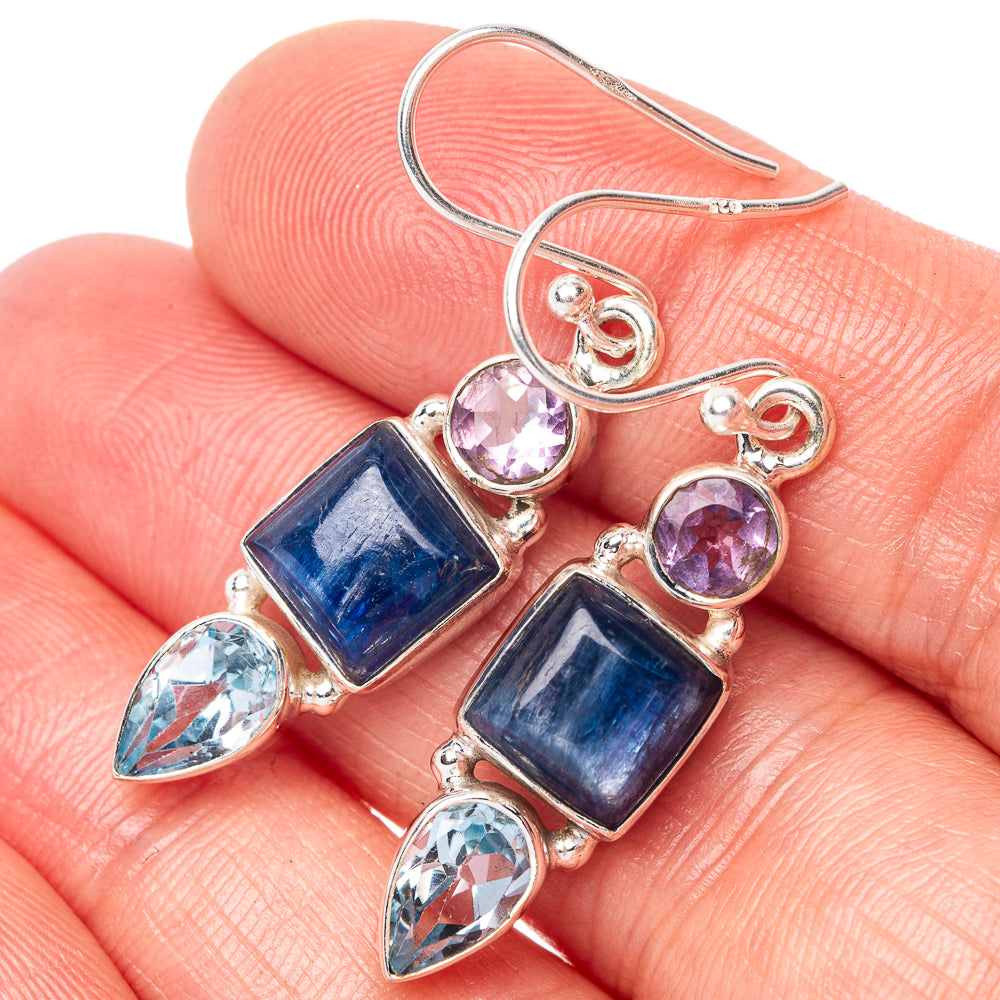 Kyanite, Blue Topaz, Amethyst Earrings 1 5/8" (925 Sterling Silver) E1514
