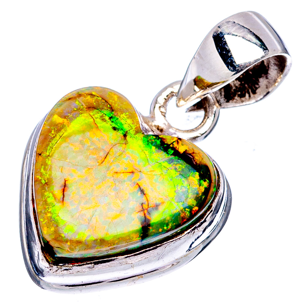 Rare Sterling Opal Heart Pendant 1" (.925 Sterling Silver)