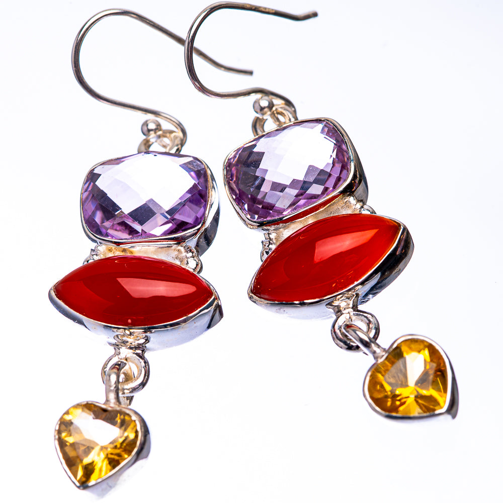 Faceted Amethyst, Carnelian, Citrine 925 Sterling Silver Earrings 1 7/8" (925 Sterling Silver) EARR432205