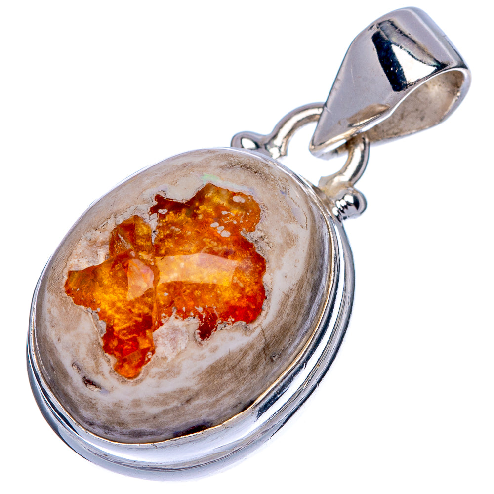 Rare Mexican Fire Opal Pendant 1 1/8" (925 Sterling Silver) P39959