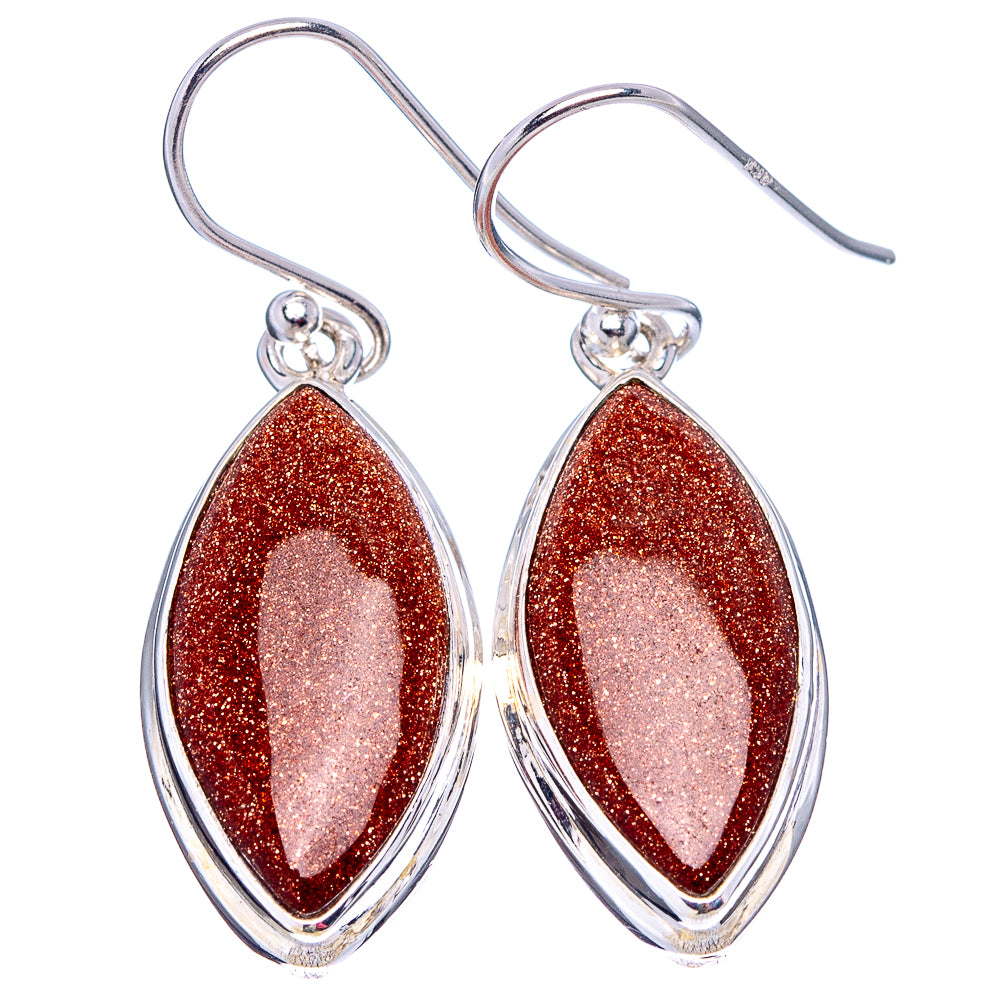 Goldstone Earrings 1 1/2" (.925 Sterling Silver)