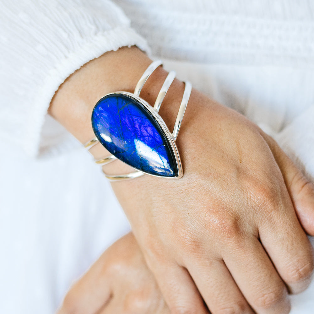 Labradorite Cuff Bracelet (925 Sterling Silver) BR90298