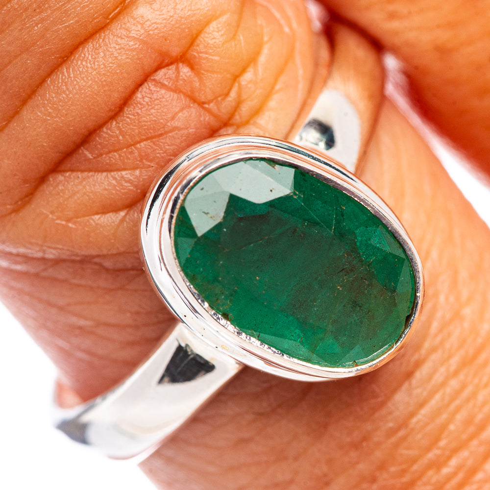 Rare Premium Faceted Zambian Emerald Ring Size 10 (.925 Sterling Silver)
