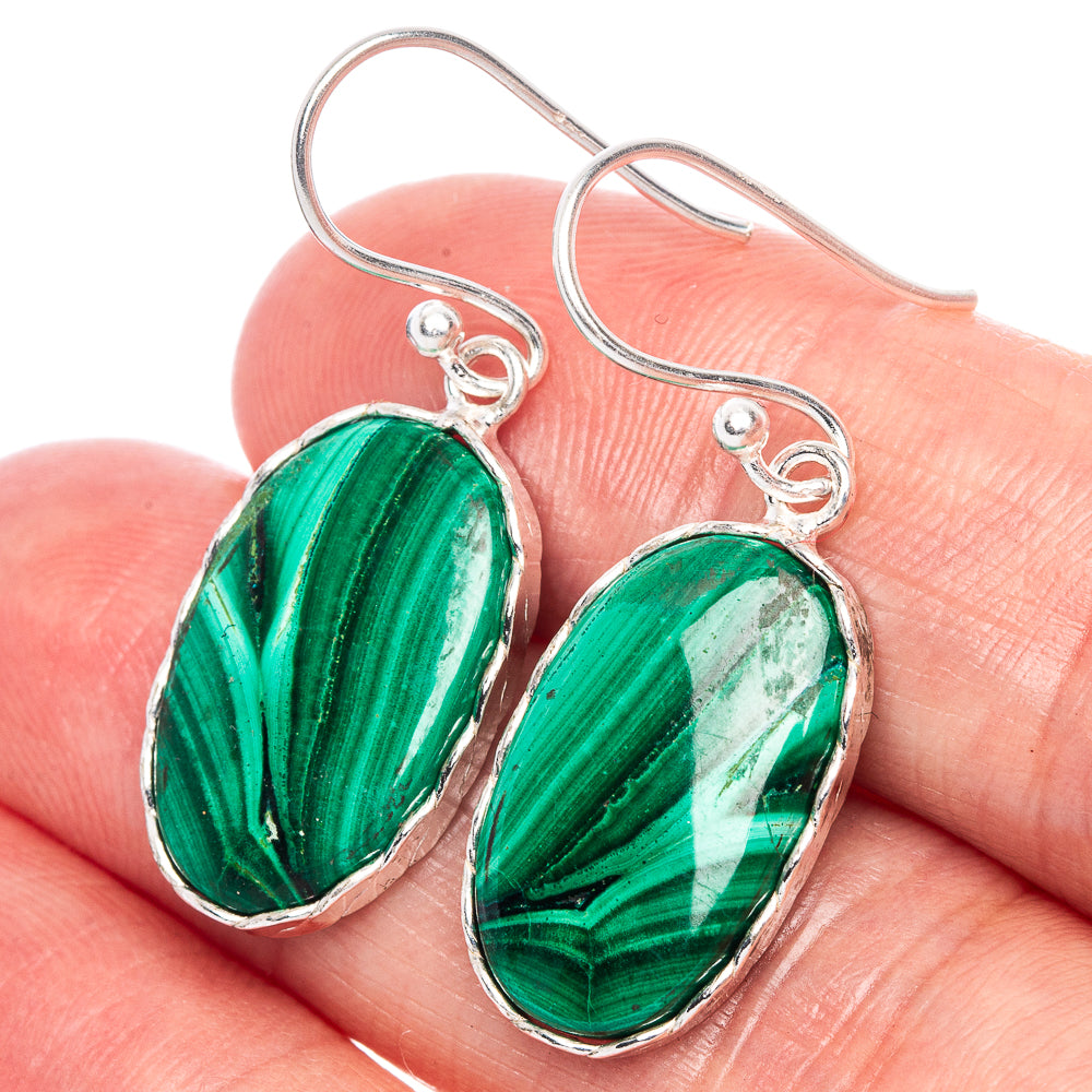 Malachite Earrings 1 3/8" (925 Sterling Silver) E1140