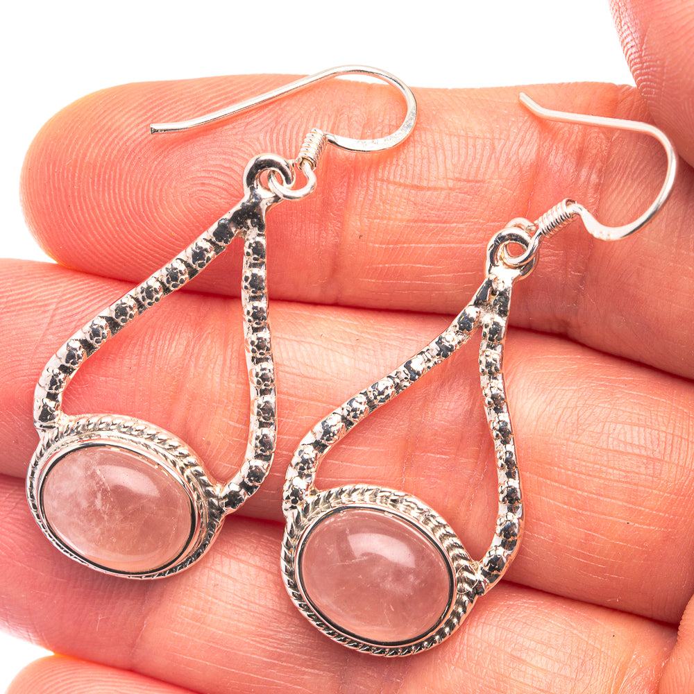 Premium Rose Quartz Earrings 1 3/4" (925 Sterling Silver) E432349
