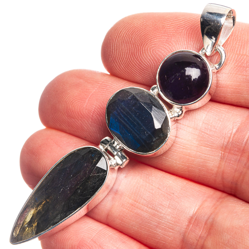 Labradorite, Amethyst 925 Sterling Silver Pendant 2 3/8"