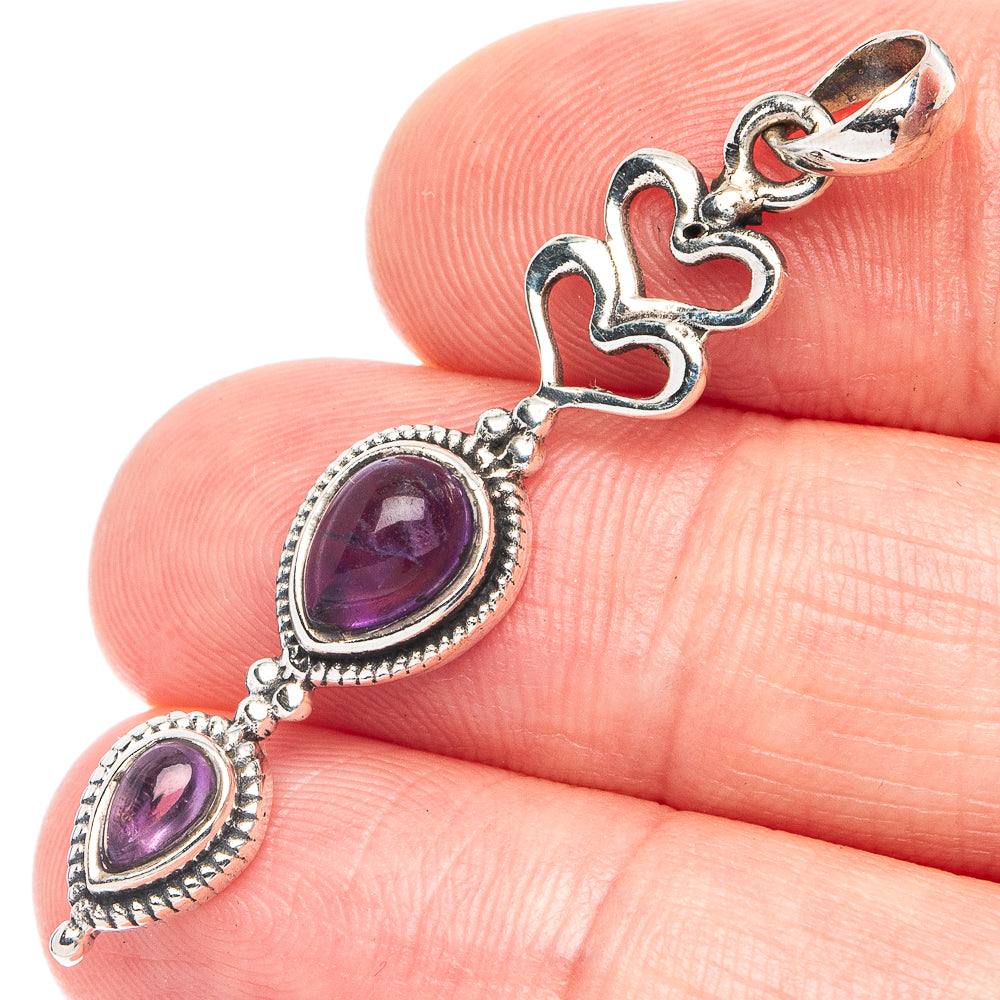Dainty Amethyst Heart Pendant 1 3/4" (925 Sterling Silver) P45370