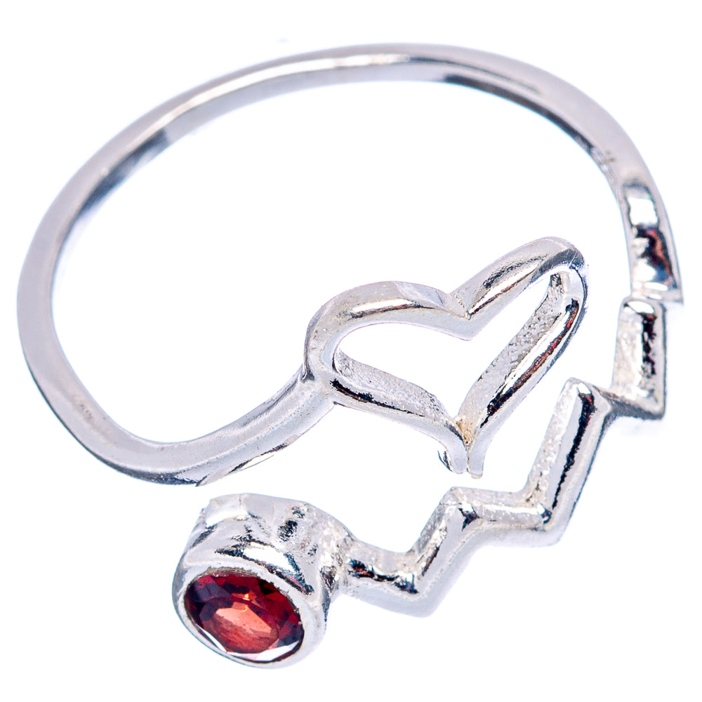 Garnet Heart Dainty Ring Size 8 Adjustable (.925 Sterling Silver)