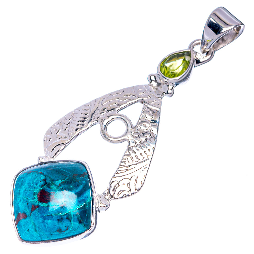 Premium Shattuckite, Peridot Pendant 1 7/8" (925 Sterling Silver) P41166