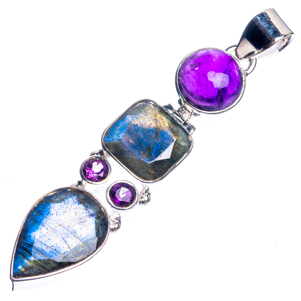Labradorite, Amethyst 925 Sterling Silver Pendant 2 3/8"