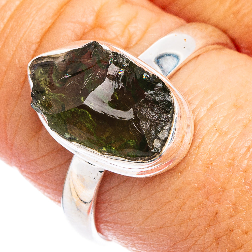 Rare Raw Moldavite Ring Size 9 (.925 Sterling Silver)