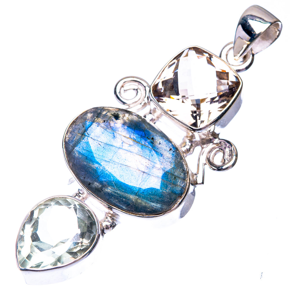 Labradorite, White Quartz, Smoky Quartz Pendant 2 1/8" (925 Sterling Silver) P38688