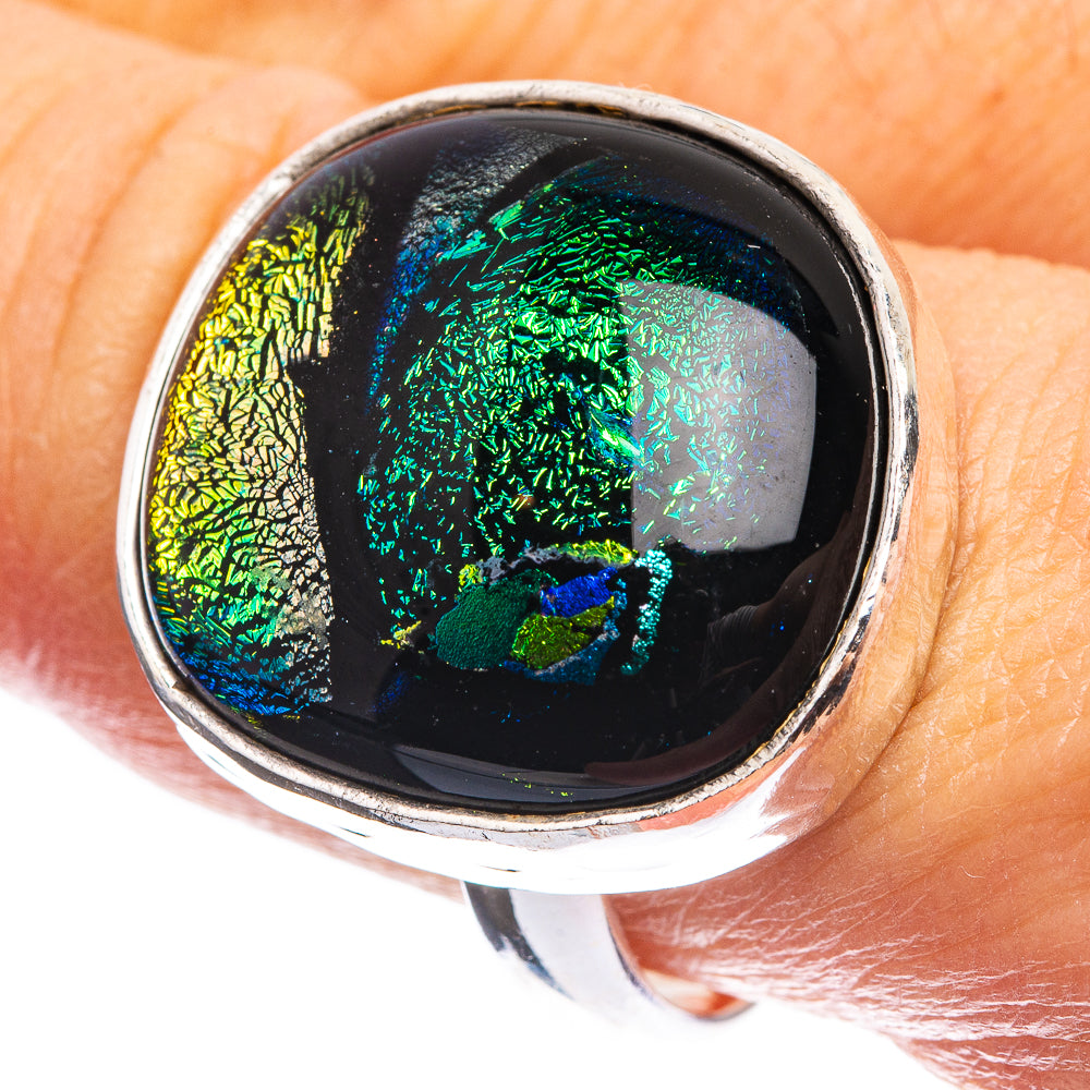 Large Dichroic Glass Ring Size 9 (925 Sterling Silver) R143008