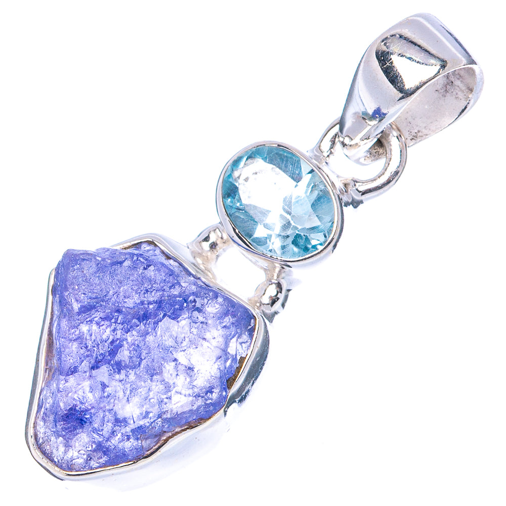 Raw Tanzanite, Blue Topaz Pendant 1 1/4" (.925 Sterling Silver)