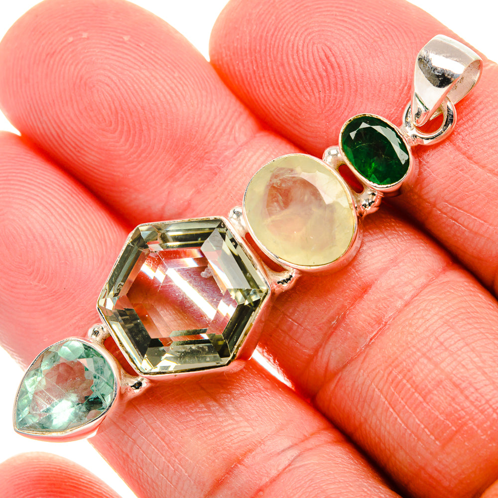 Green Amethyst, Aquamarine, Prehnite, Chrome Diopside Pendant 2 1/4" (925 Sterling Silver) PD37933
