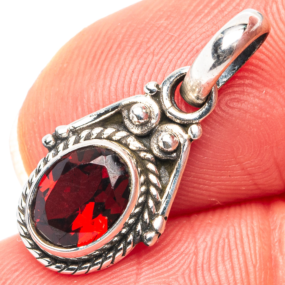 Garnet Dainty Pendant 7/8" (.925 Sterling Silver)