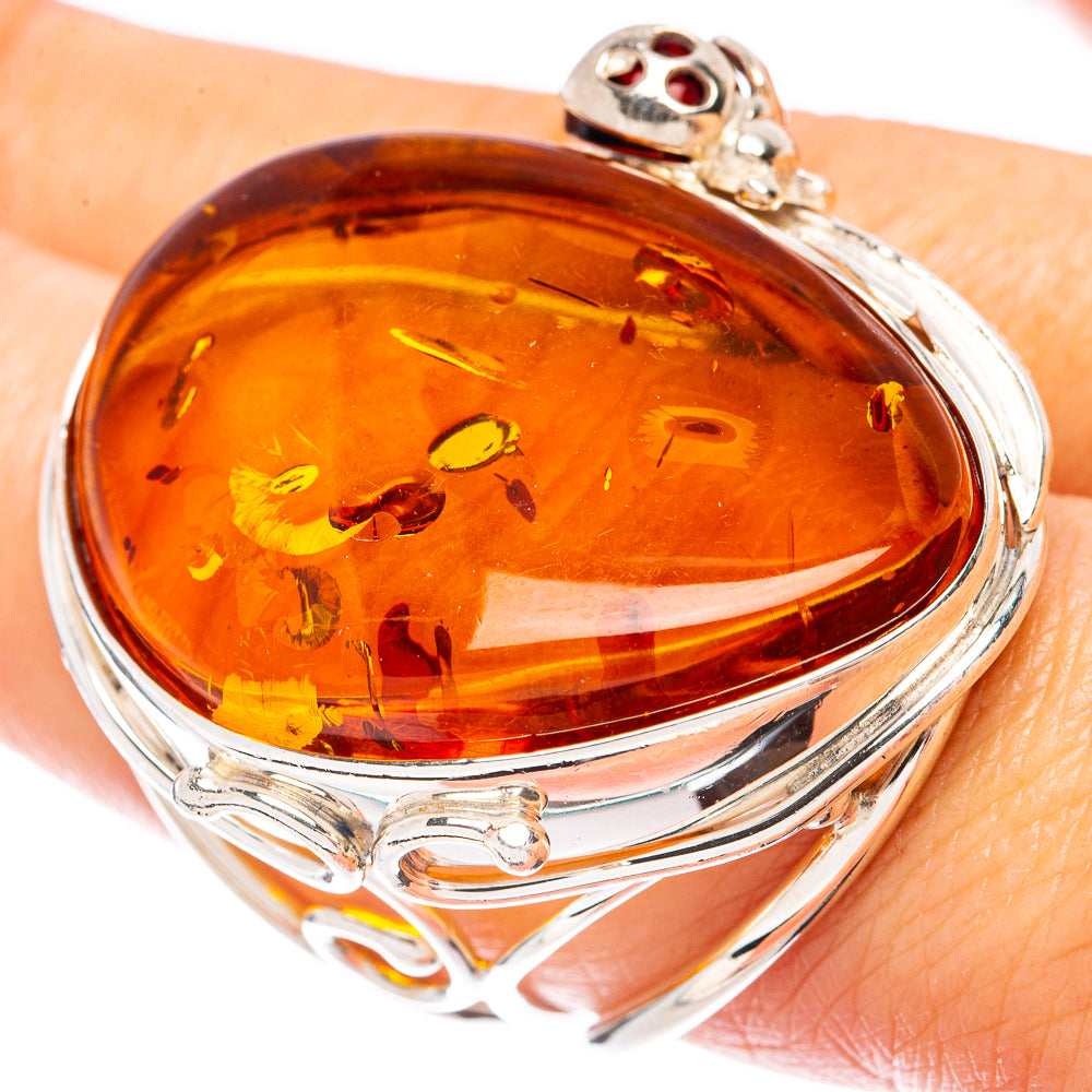 Baltic Amber Ladybug Ring Size 8 (925 Sterling Silver) R1899