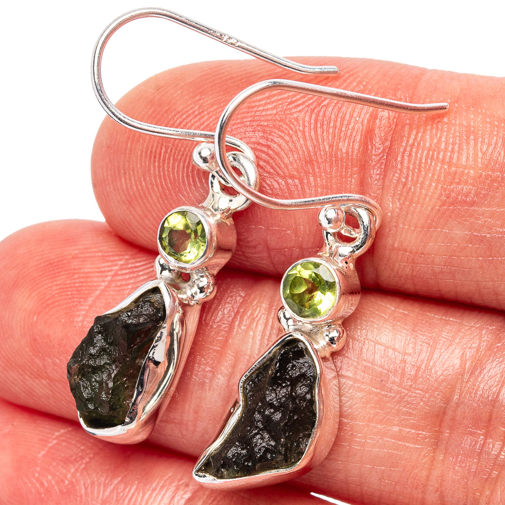 Rare Moldavite Earrings 1 3/8" (.925 Sterling Silver)
