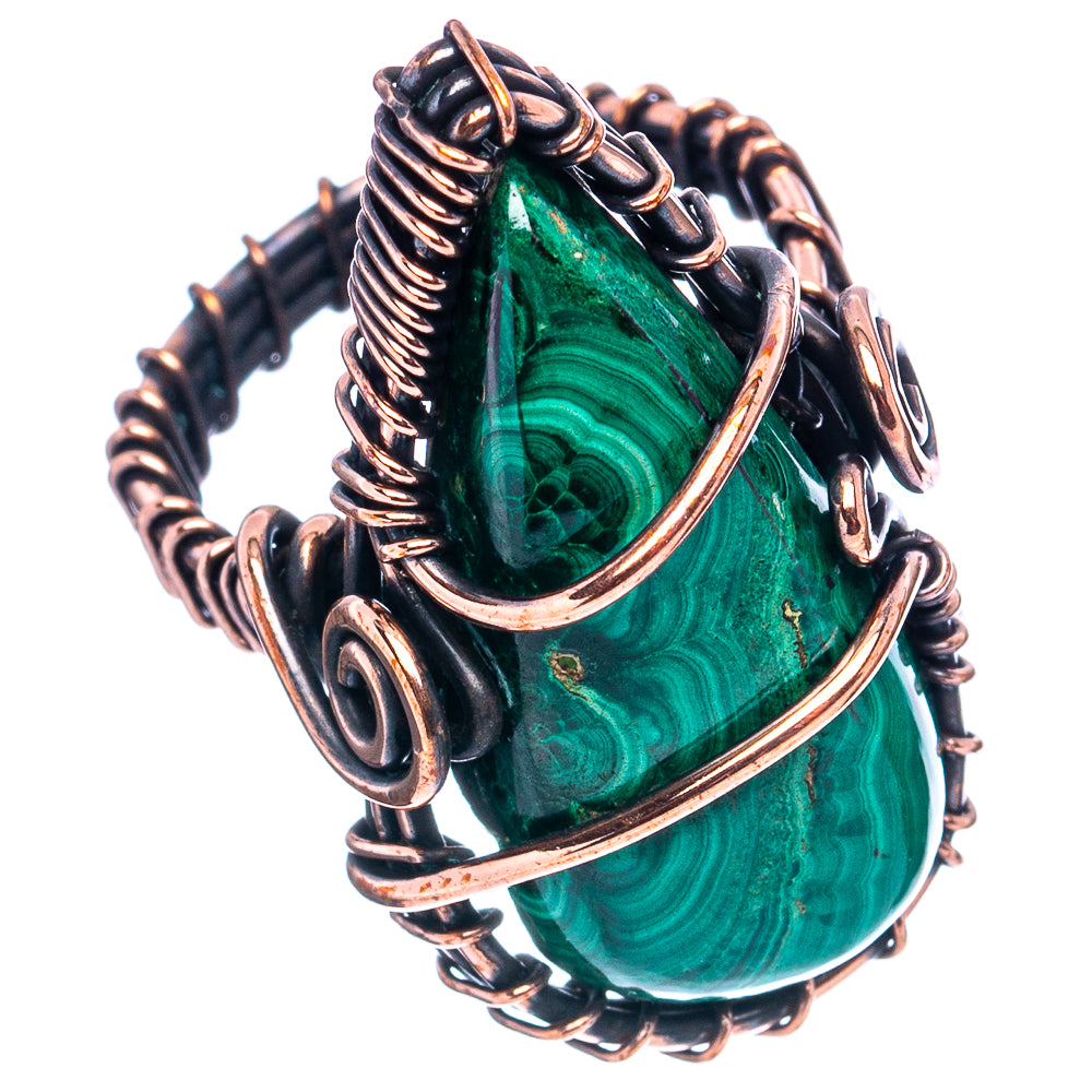 Malachite Wire Wrap Ring Size 6 (Oxidized Copper)