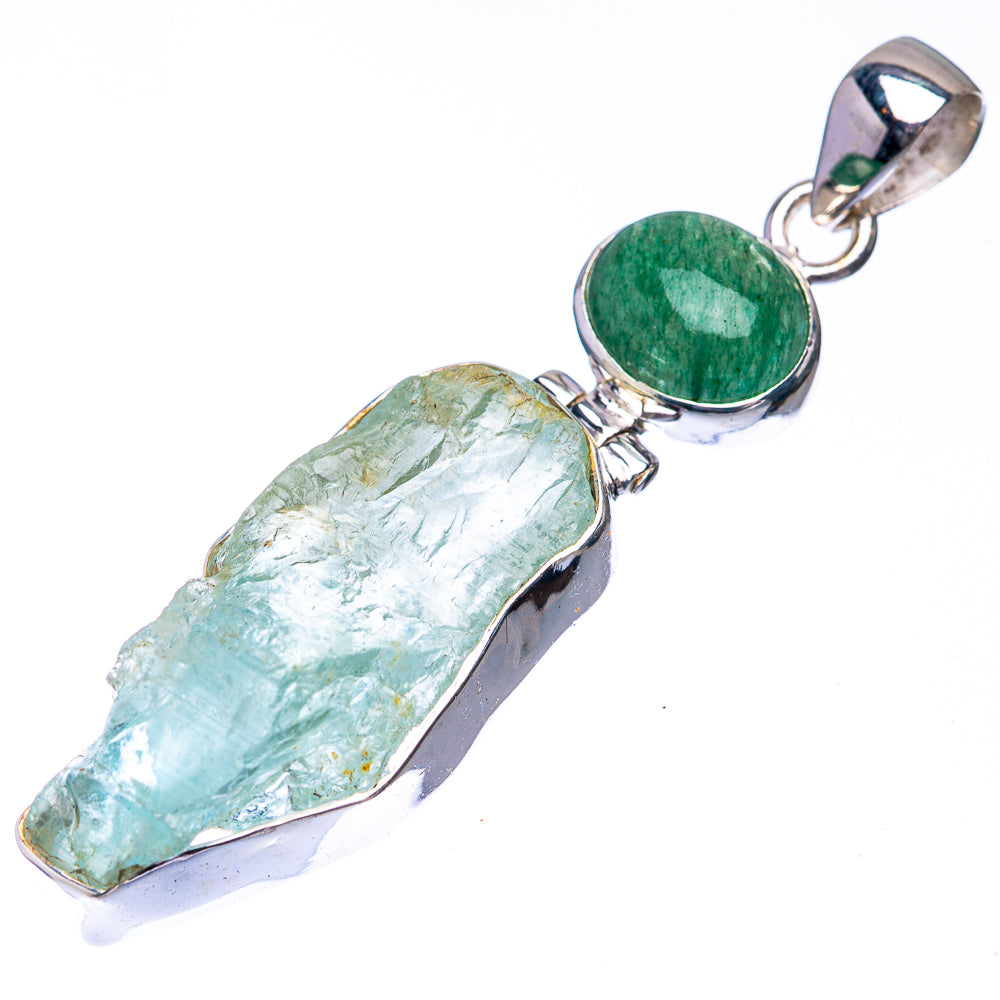 Raw Aquamarine, Green Aventurine 925 Sterling Silver Pendant 2 1/4" (925 Sterling Silver) PD38611