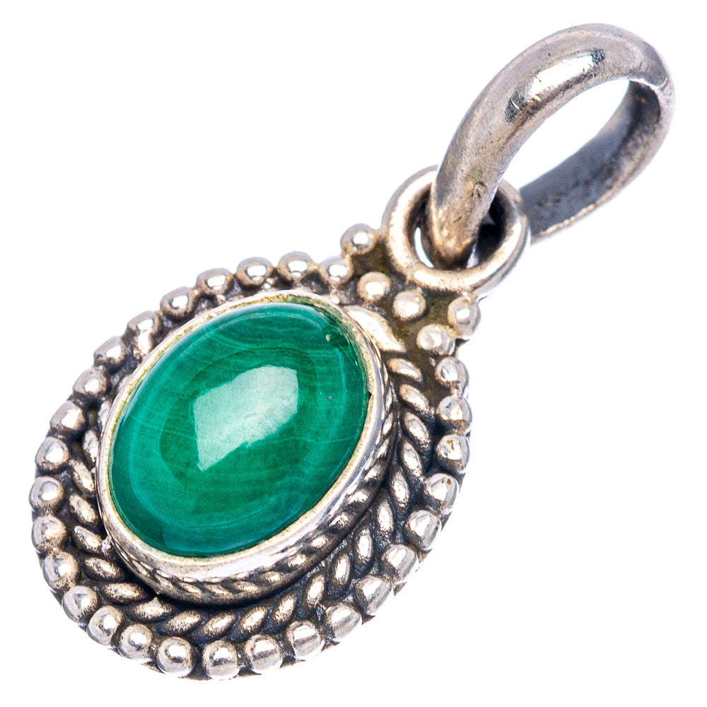Dainty Malachite Pendant 7/8" (.925 Sterling Silver)