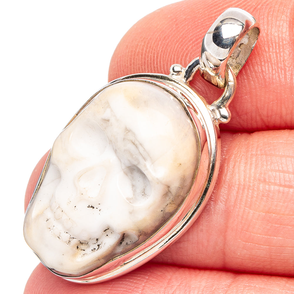 Howlite Skull Pendant 1 3/8" (.925 Sterling Silver)