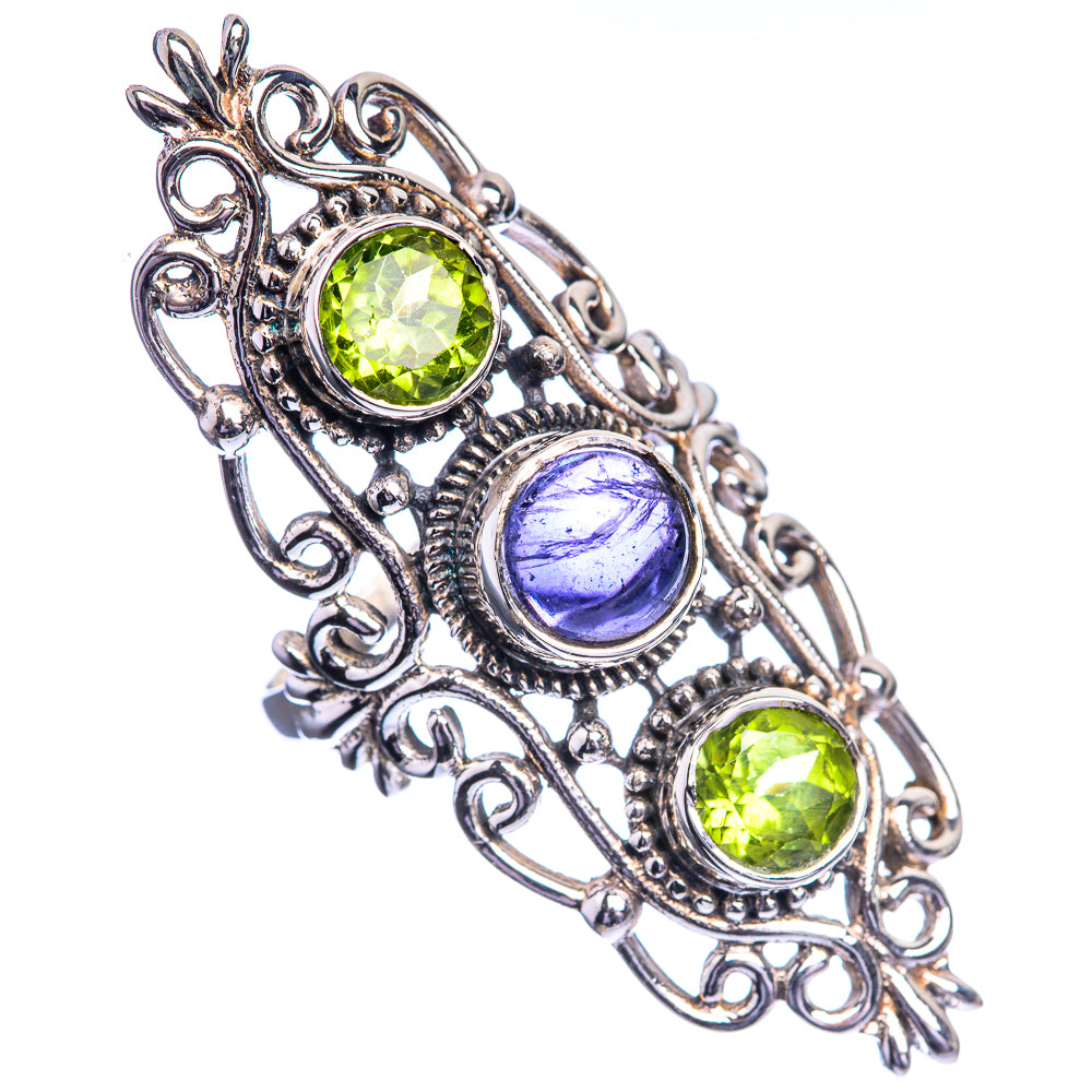 Large Tanzanite, Peridot 925 Sterling Silver Ring Size 6.5