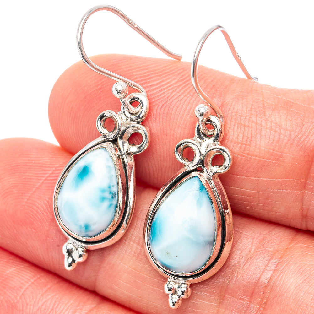 Rare Larimar Earrings 1 3/8" (.925 Sterling Silver)