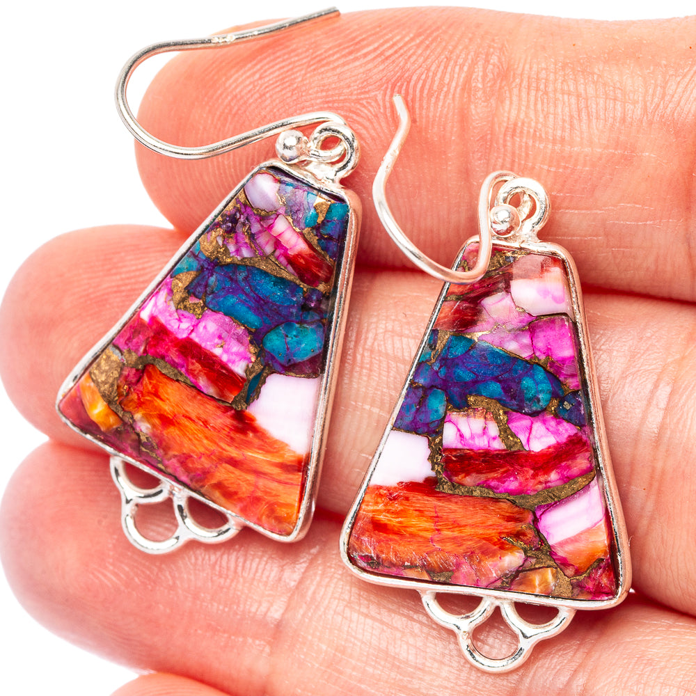 Kingman Pink Dahlia Turquoise Earrings 1 5/8" (925 Sterling Silver) E2610
