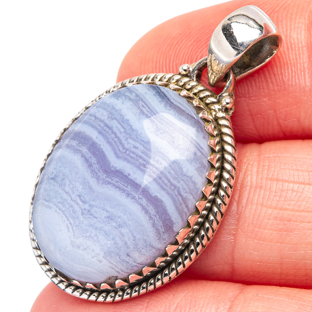 Blue Lace Agate Pendant 1 3/8" (.925 Sterling Silver)