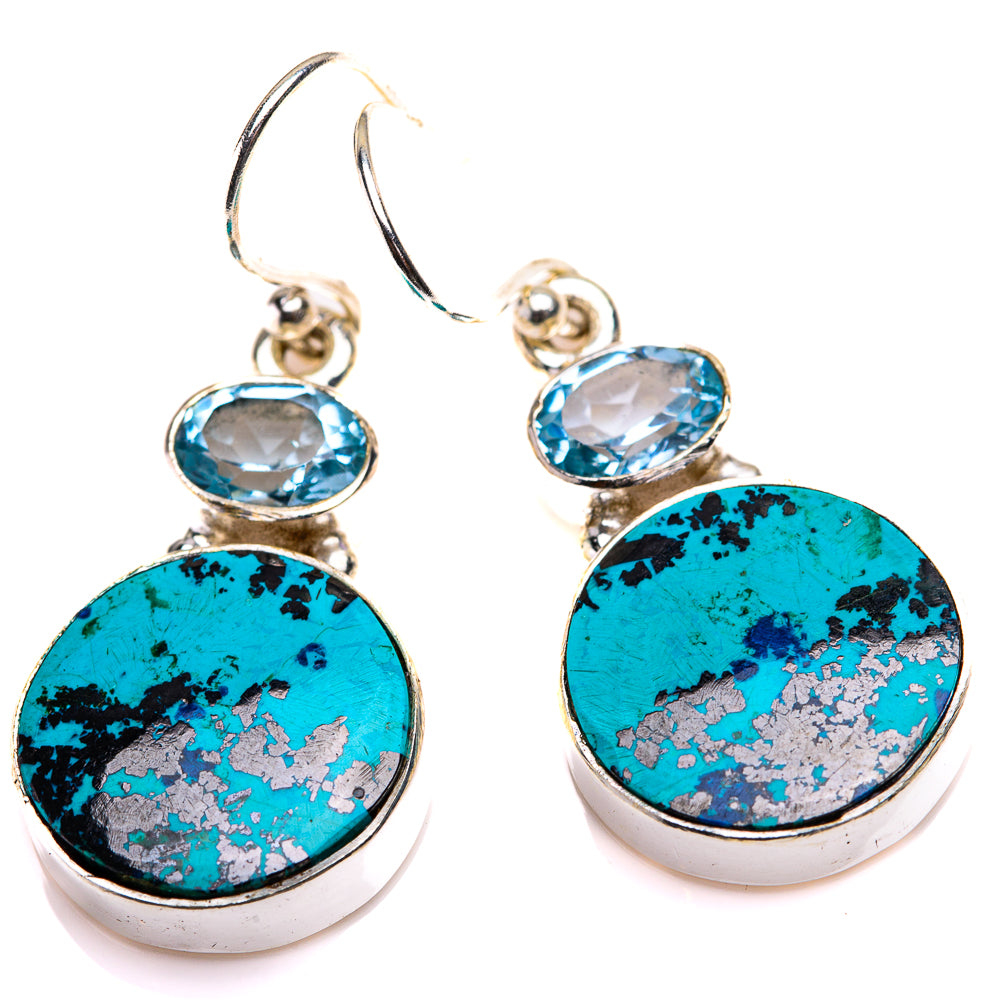 Shattuckite, Blue Topaz Earrings 1 1/2" (925 Sterling Silver) EARR432127