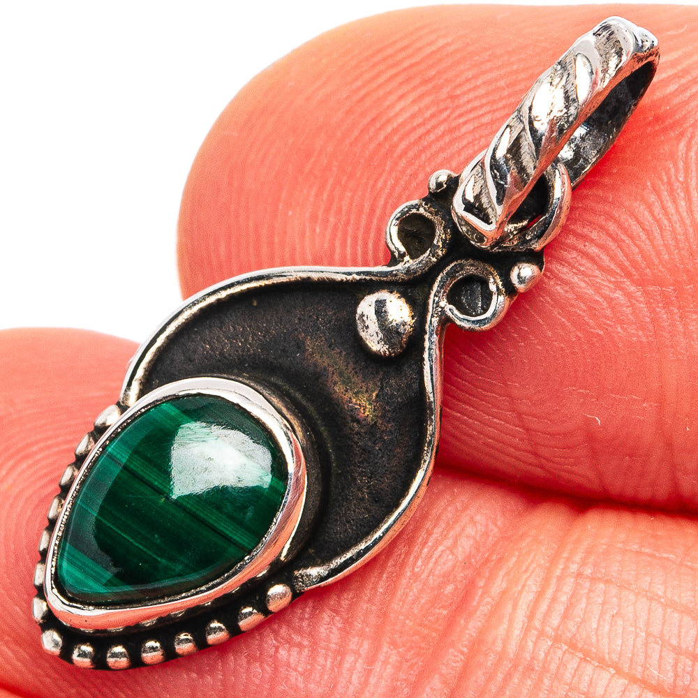 Malachite Dainty Pendant 1 1/8" (.925 Sterling Silver)