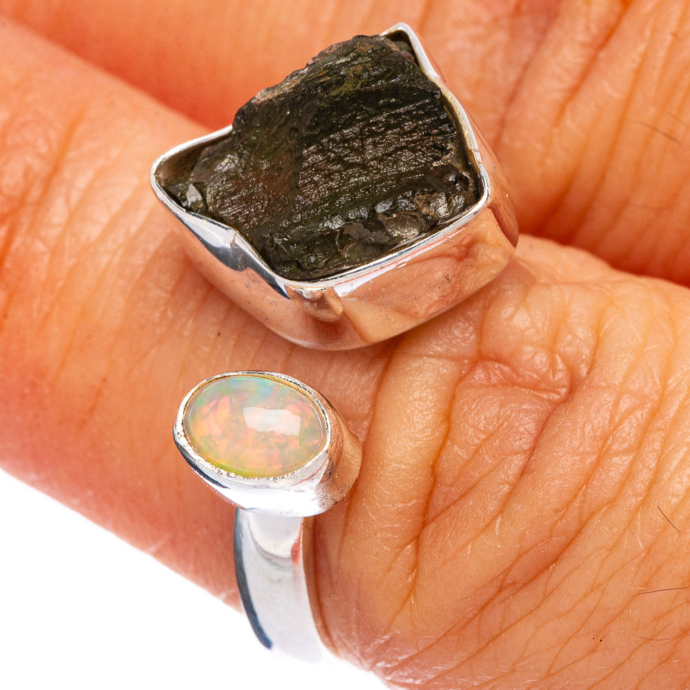 Rare Czech Moldavite, Ethiopian Opal Ring Size 6 (925 Sterling Silver) R146374