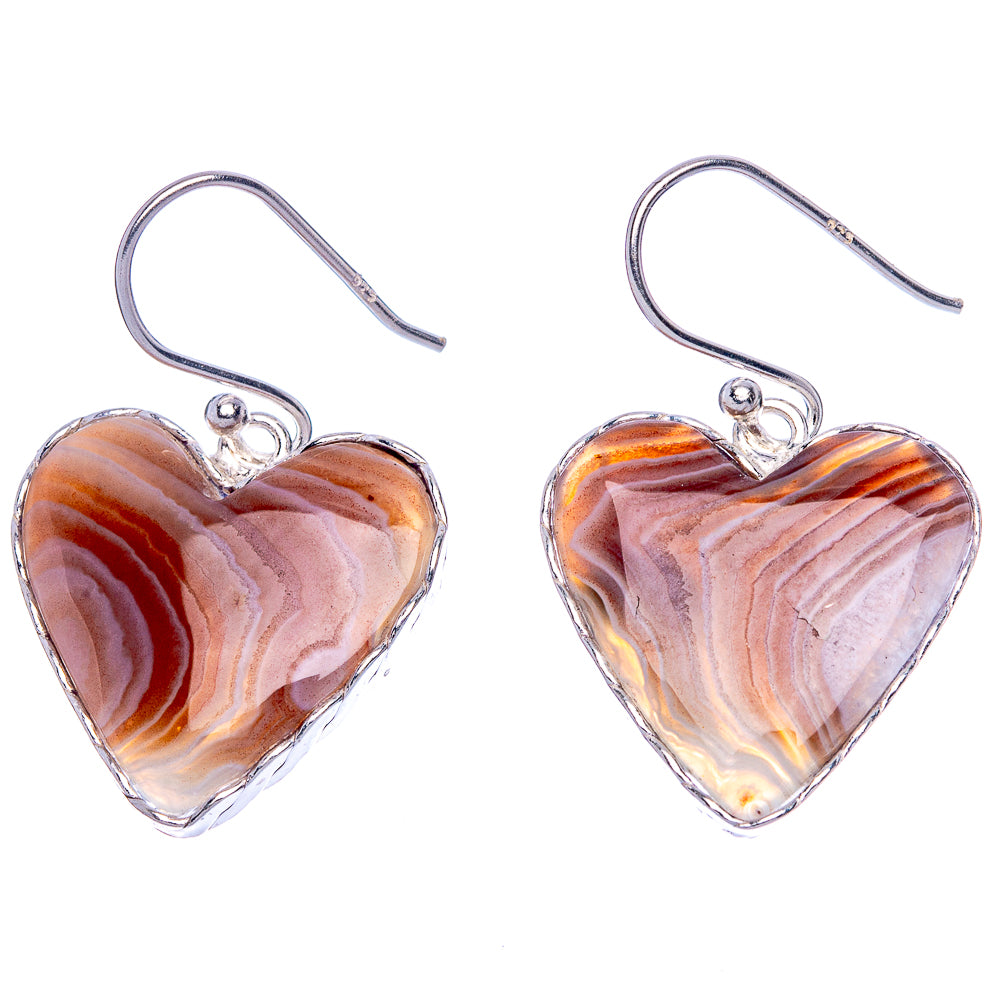 Botswana Agate Heart Earrings 1 1/4" (925 Sterling Silver) E1123