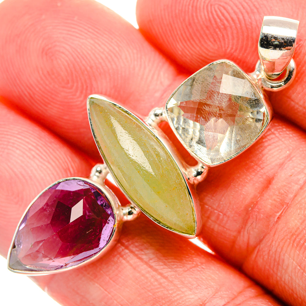 Prehnite, Amethyst, Green Amethyst Pendant 2" (925 Sterling Silver) PD38007