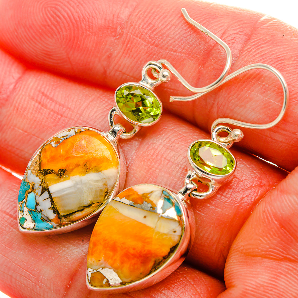 Spiny Oyster Turquoise, Peridot Earrings 1 3/4" (925 Sterling Silver) EARR432005