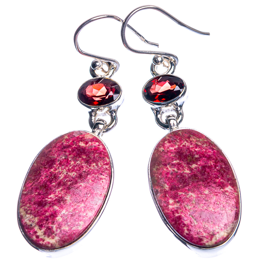 Thulite, Garnet 925 Sterling Silver Earrings 1 7/8"