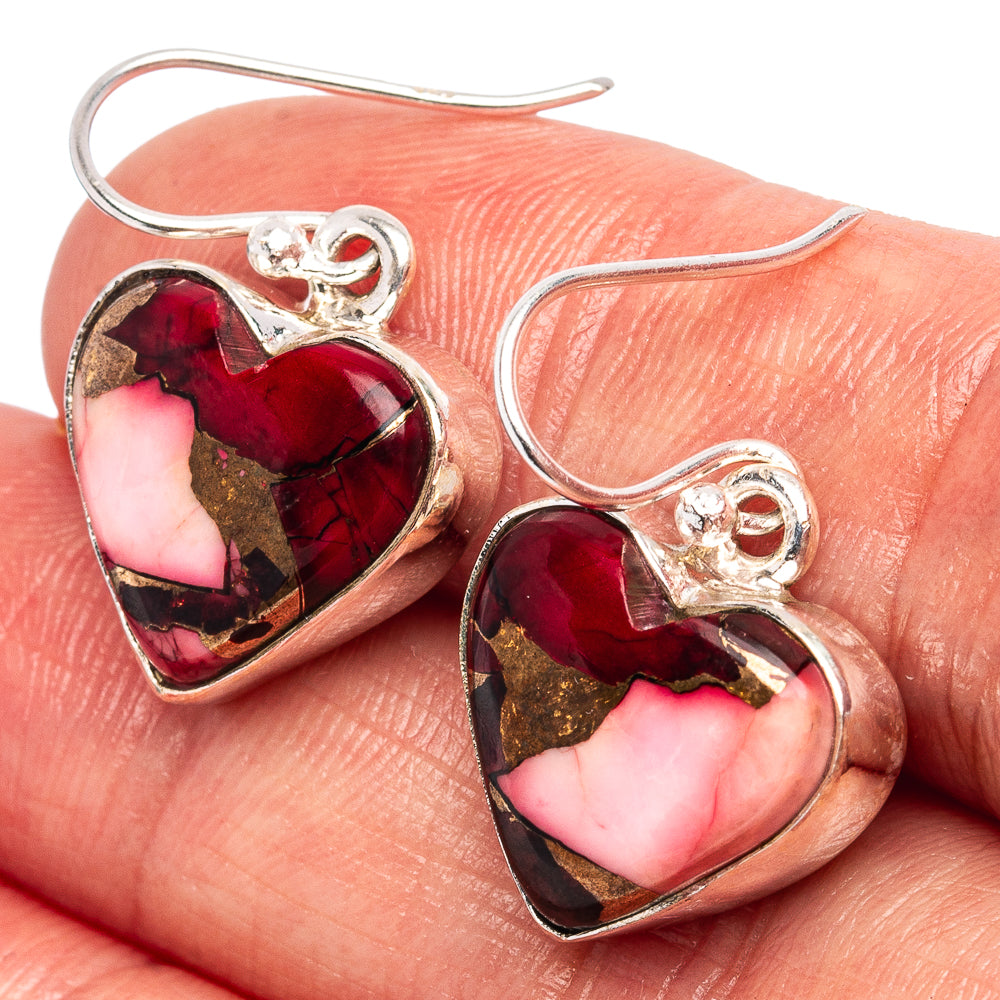 Red Dahlia Mohave Turquoise Heart Earrings 1 1/8" (.925 Sterling Silver)