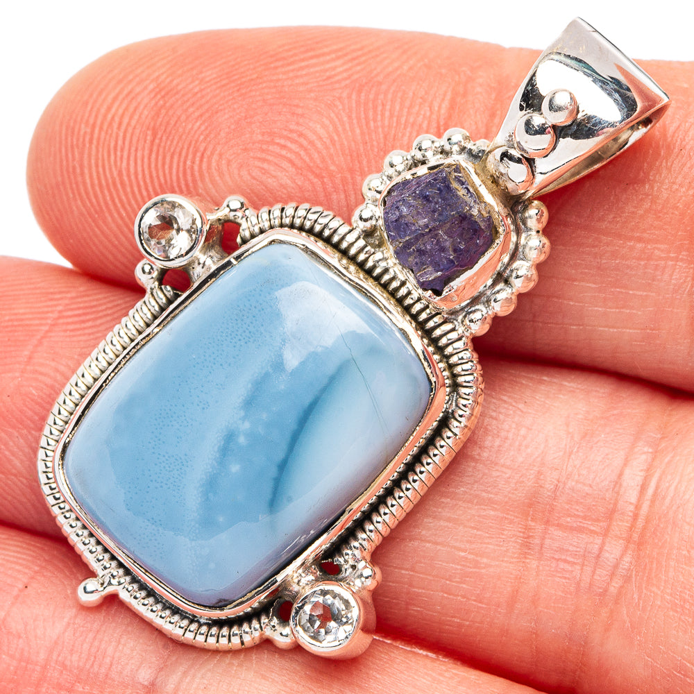 Owyhee Opal, Tanzanite, White Quartz 925 Sterling Silver Pendant 1 5/8" (925 Sterling Silver) P43687