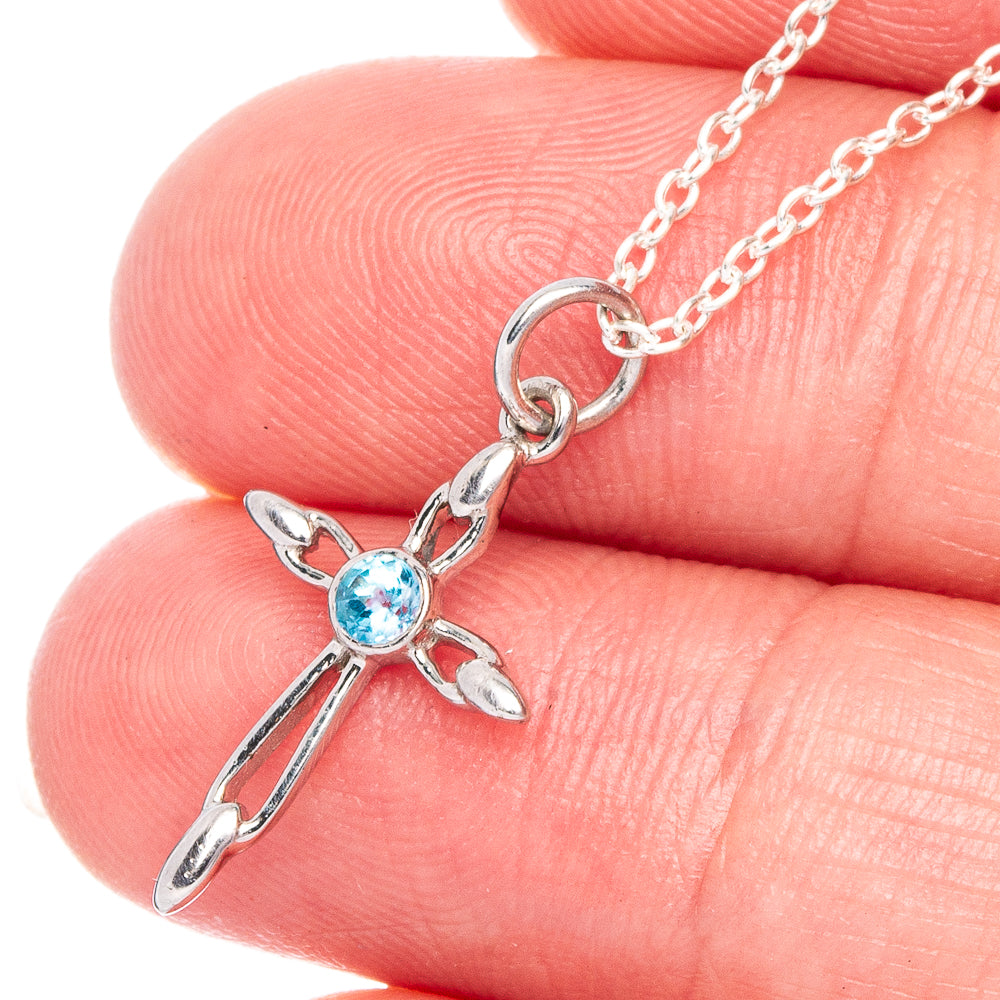 Blue Topaz Cross Necklace 18" (925 Sterling Silver) N90057