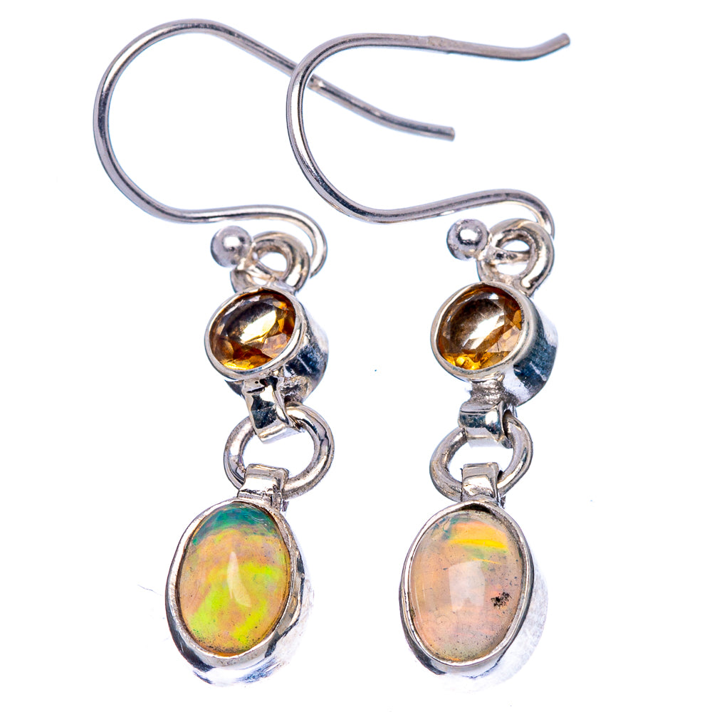 Rare Ethiopian Opal, Citrine Earrings 1 1/4" (925 Sterling Silver) E1646