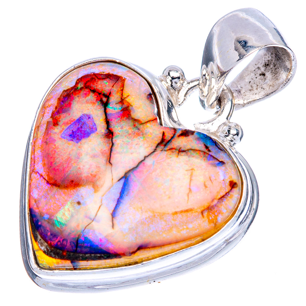 Rare Sterling Opal Heart Pendant 1 1/8" (925 Sterling Silver) P41614