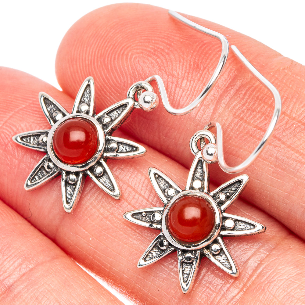 Red Onyx Flower Dainty Earrings 1 1/4" (925 Sterling Silver) E2073
