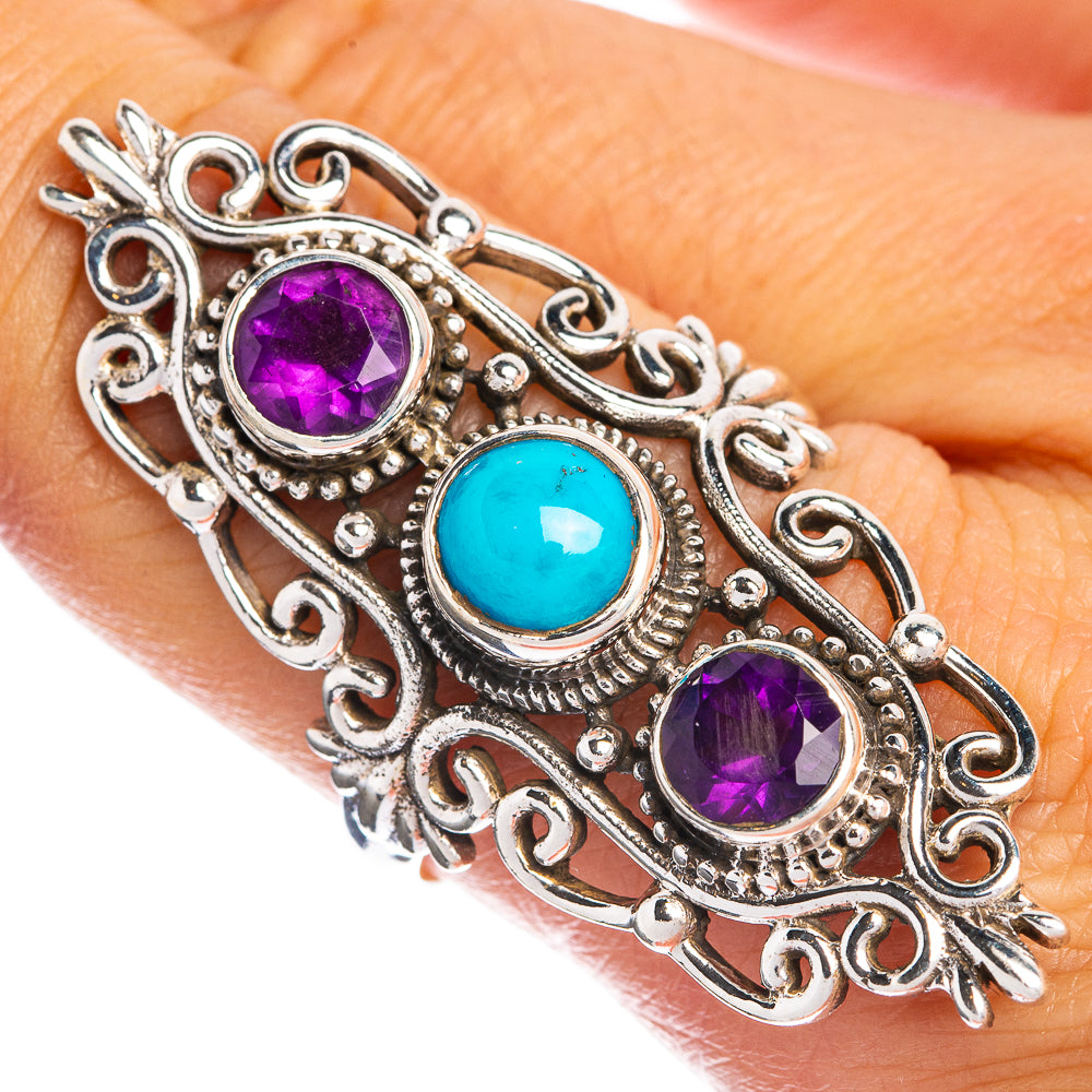 Large Sleeping Beauty Turquoise, Amethyst Ring Size 9.75 (925 Sterling Silver) R144372