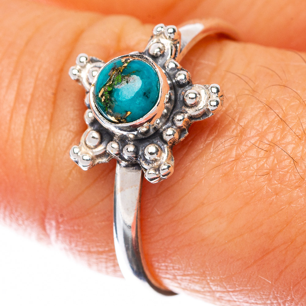 Blue Copper Composite Turquoise Dainty Ring Size 8.75 (925 Sterling Silver) R145005