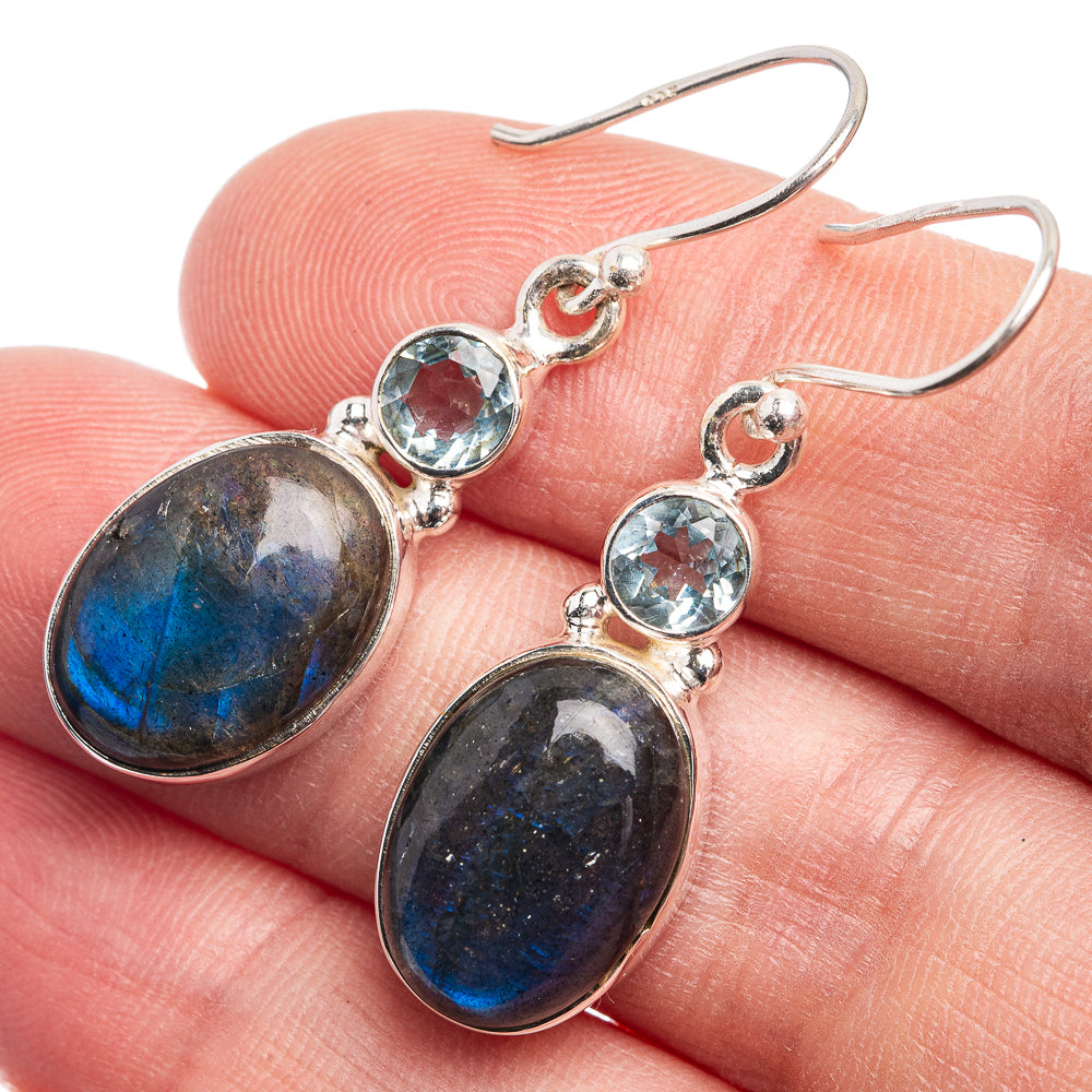 Labradorite, Blue Topaz Earrings 1 1/2" (925 Sterling Silver) E432448