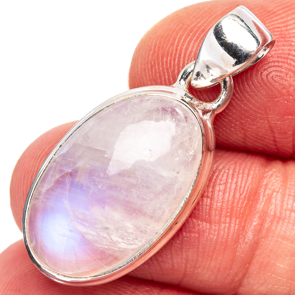 Rainbow Moonstone Pendant 1 1/4" (.925 Sterling Silver)