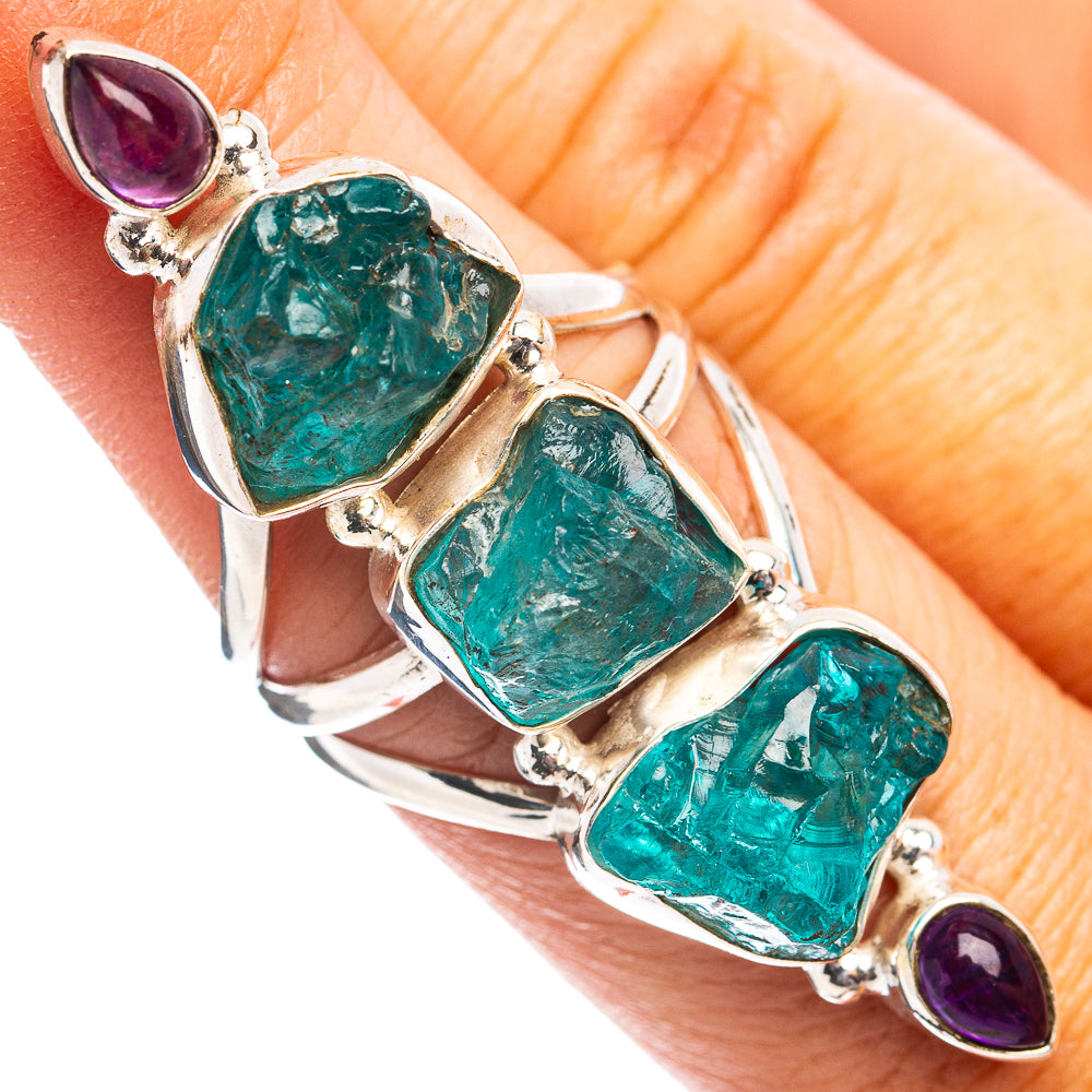 Premium Blue Fluorite, Amethyst Ring Size 7 (.925 Sterling Silver)