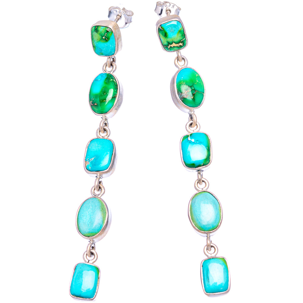 Exclusive Sonoran South Hill Turquoise Earrings 3 1/8" (.925 Sterling Silver)